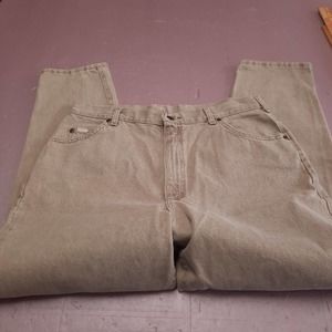 Vintage Lee Jeans Women 18 Petite Beige Straight High Waist Mom Union‎ Made USA